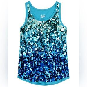 Justice Blue Sparkle Ombré Sequin Tank Top Tturquoise Blue Girls 12